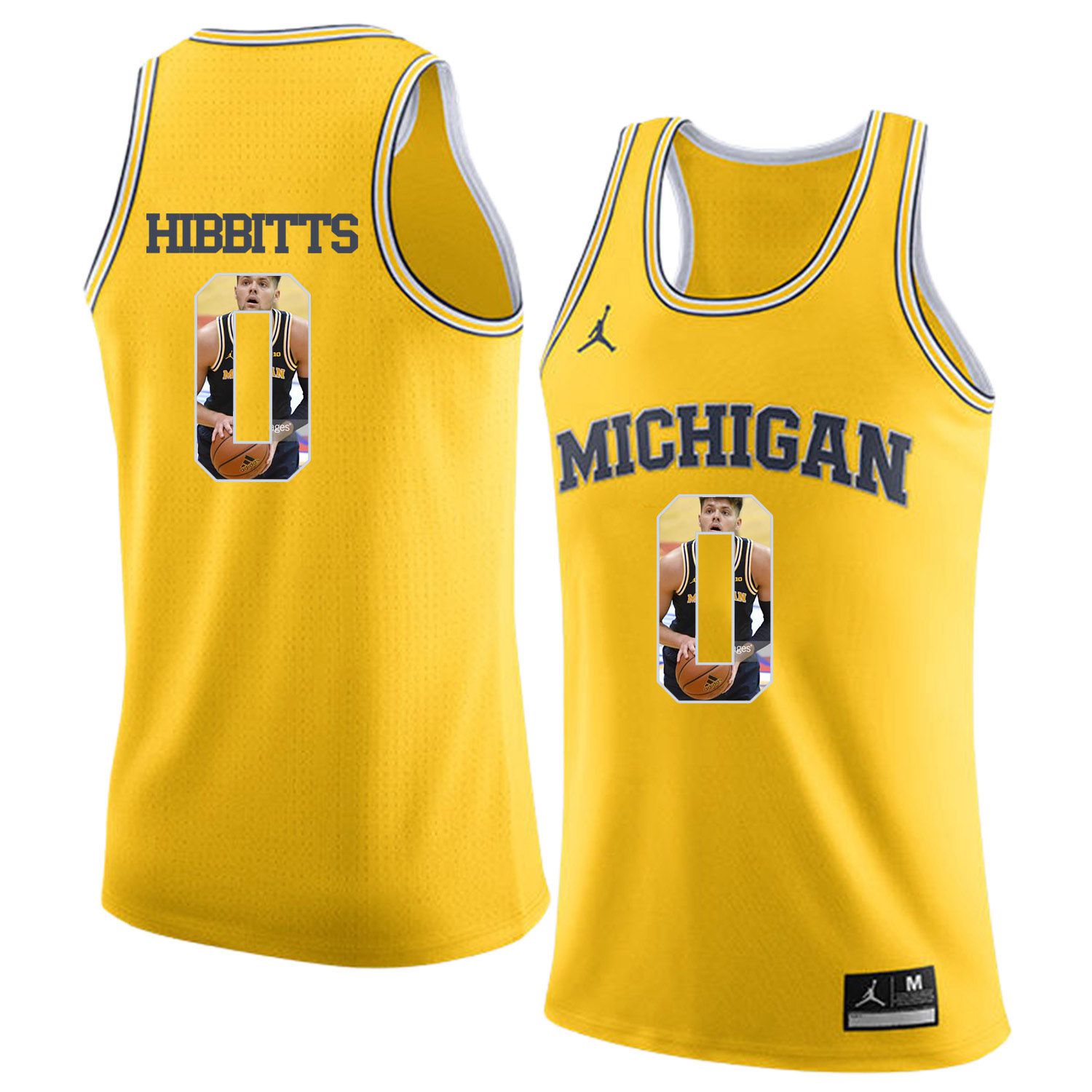 Men Jordan University of Michigan Basketball Yellow #0 Hibbitts Fashion Edition Customized NCAA Jerseys->customized ncaa jersey->Custom Jersey